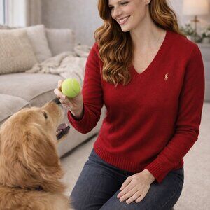 ❤️ Ralph Lauren Sport Red V-Neck Sweater – Classic Polo Style ❤️